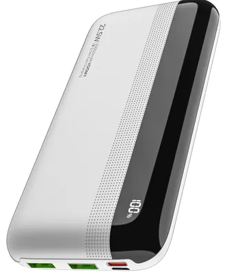 Produktbild von Voomy Powerbank 20000mAh – 22.5W Schnellladefunktion– 2 USB-A & 1 USB-C – LED-Anzeige – Externer Akku – Weiß, 20000 mAh, Lithium-Ion (Li-Ion), Power Delivery 3.0, Weiß