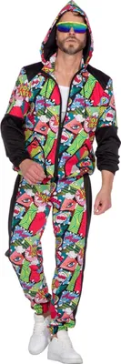 Produktbild von 80er Jahre Popart Trainingsanzug mit Hoodie für Herren - Gr. S - XXL Gr. M