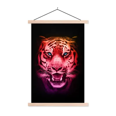 Produktbild von MuchoWow® Textilposter Tiger - Orange - Rot 120x180 cm mit holzfarbenen Rahmen - Textil-Plakat