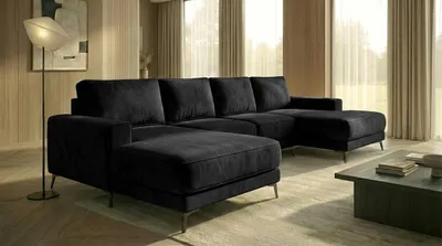 Produktbild von Ecksofa VALTOR 320x185 cm mit Schlaffunktion, Bonellfederkern und Bettkasten, Farbe: Schwarz