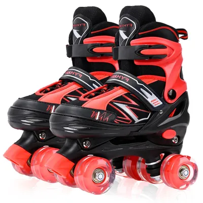 Produktbild von Rollschuhe 32-36 EU, verstellbar in 4 Größen, leuchtende Rollen, Quad schwarz und rot, für Anfänger