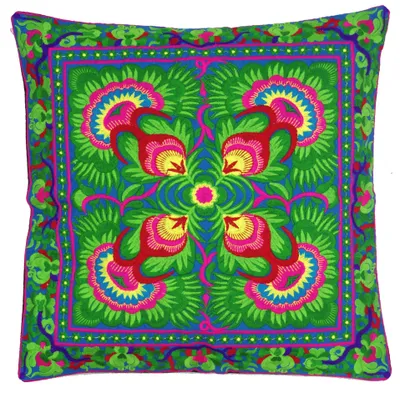 Produktbild von Ethno Kissenhülle Chiang Mai - Lemon, Grün, Baumwolle, 40*40 cm, Zierkissen, Dekokissen, Sofakissen