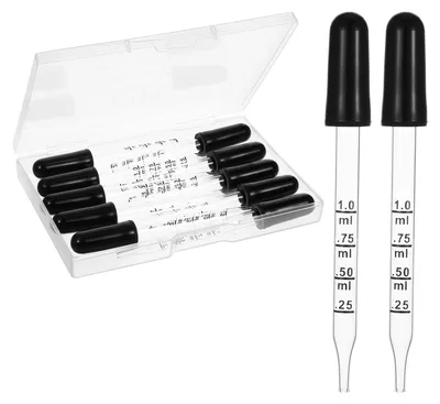Produktbild von 10 Stück Glaspipetten, 1 ml, mit Gummikopf und Markierungen