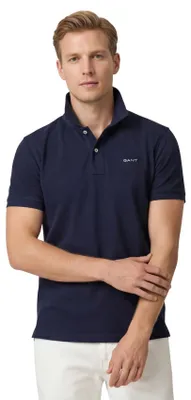 Produktbild von Gant Kurzarm-Poloshirt weite Passform dunkelblau einfarbig Baumwolle