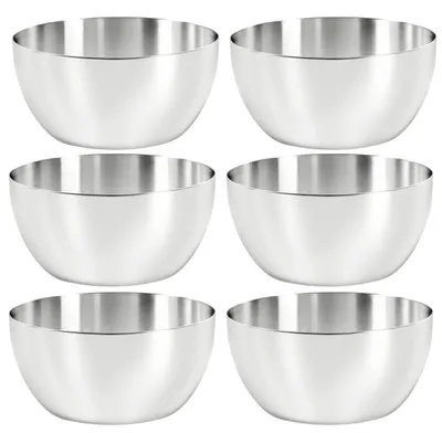 Edelstahlschüsseln, Set mit 6 Stück, 180 ml, silber