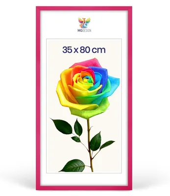 Produktbild von MG Design Bilderrahmen 35 x 80 cm - Posterrahmen mit Rosa Holzrahmen (Echtholz) und bruchsicherem Acrylglas, Hoch & Quer mit stabiler Wandaufhängung