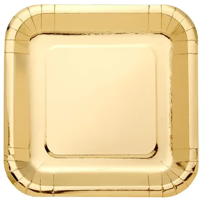 Goldene Papierteller, quadratisch, 8 Stück, 23 cm