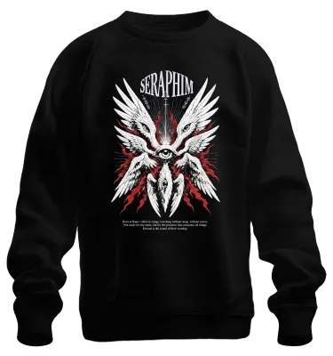 Productafbeelding van Seraphim: Bijbels accurate engel, ogen, vleugels. Engelologie sweatshirt, trui, zwart, maat S