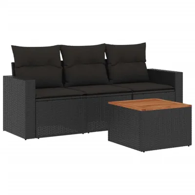 Immagine prodotto di vidaXL Set di divani da giardino 4 pezzi con cuscini in polirattan nero