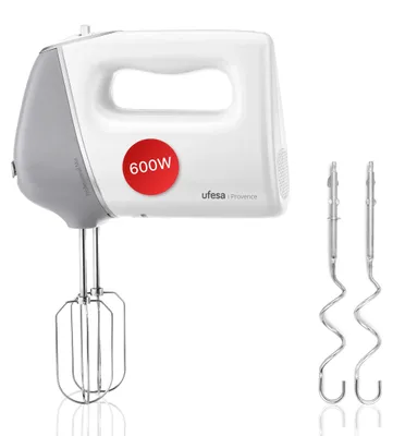 Handmixer 600 W, 5 Stufen + Turbo, 2 Rührbesen, 2 Knethaken, weiß