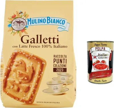 Produktbild von 6x Mulino Bianco Galletti Kekse mit 100% italienischer Frischmilch 350 g Biscuits cookie + Italian gourmet polpa 400g