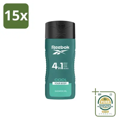 Productafbeelding van 15 x Reebok Cool Your Body 4-in-1 douchegel - 400 ml - Voorraadverpakking - 15 stuks