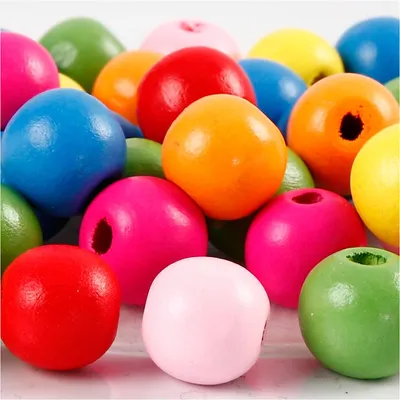 Produktbild von Holzperlen, D 12 mm, Lochgröße 2,5-3 mm, ca. 40 sort., Sortierte Farben, 22 g/ 1 Pck [HOB-571241]