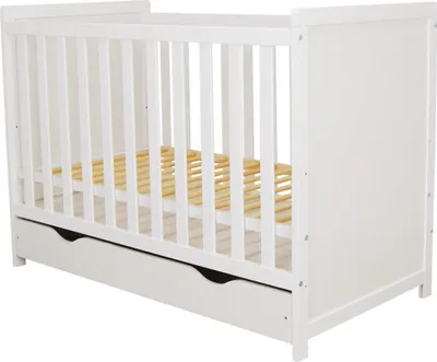 Image de Need Sleep Lit Bébé Lilia120x60 cm avec tiroir Réglable en hauteur - Lit d'Appoint Bébé Lit blanc