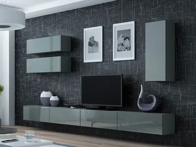Immagine prodotto di Parete attrezzata per soggiorno ASHTON 13 - grigio / grigio lucido