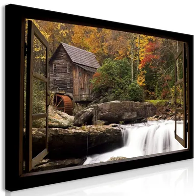 Immagine prodotto di Murale mega XXXL vista finestra 250x125 cm pezzo unico formato XXL stampa d'arte per auto-assemblaggio tela quadri moderni quadri fai da te decorazione murale casa decorazione paesaggio foresta c-C-0386-ak-e