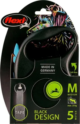 Image de Laisse Black Design L Tape 5m black/ blue Flexi FU32T5-251-S-CHBL