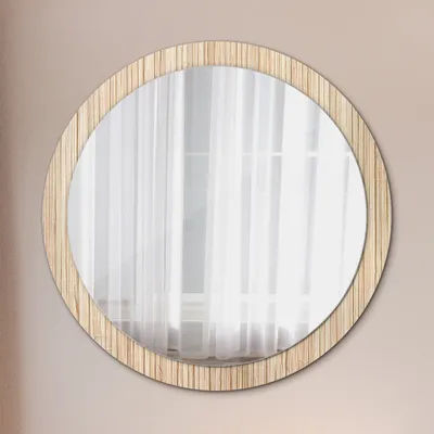 Produktbild von Spiegel Rund mit Aufdruck - Wandspiegel Design Wandmontage – Badspiegel - Rundspiegel - Bambus Stroh - Rund: Ø100cm