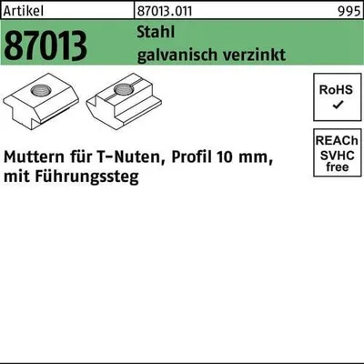 Produktbild von T-Nutenmutter R 87013 m.Fhrungssteg 10mm M 6 Stahl galvanisch verzinkt