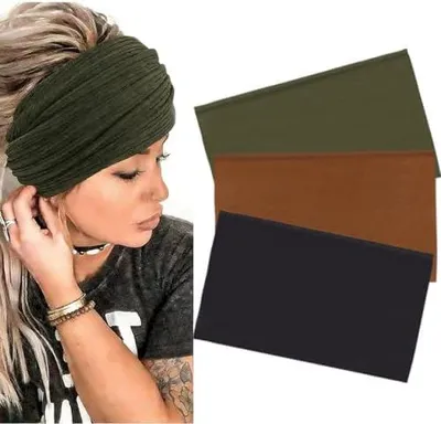 Produktbild von 3 breite elastische Stirnbänder für Damen, weiche Haarbänder zum Laufen, dünner rutschfester Haarschmuck für Alltag, Fitness, Training und Yoga