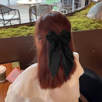 Produktbild von 2 Stück Haarschleifen für Mädchen und Damen, Haarspangen mit großer Schleife, französische Haarklammer aus langem, seidigem Satin