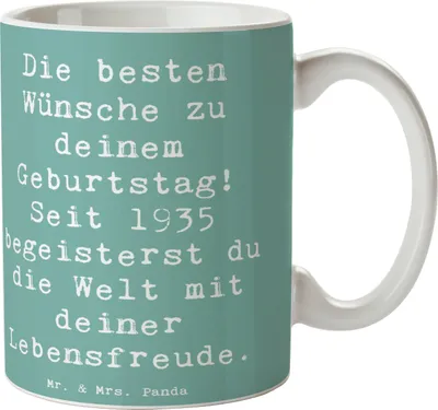 Produktbild von Mr. & Mrs. Panda Kaffeetasse Spruch 1935 Geburtstag - Meeresbrise - Geschenk, Lebensfreude, Alter, tasse für kaffee, Nostalgie, Geburtstagsjahr, unvergesslicher Tag