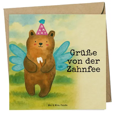 Produktbild von Mr. & Mrs. Panda doppelkarte Bär Zahnfee Design - Weiß - Geschenk, Teddy, Fee, Glückwunschkarte, Klappkarte, faltkarte, anlasskarte, Erster Zahn, Milchzahn, Grußkarte