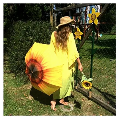 Produktbild von VON Taschenschirm mit Sonnenblumenmotiv, windfest, Auf-Zu-Automatik, stabil, leicht und kompakt