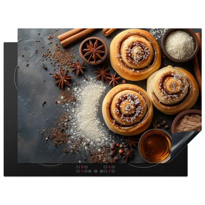 Obrázok produktu pre KitchenYeah® Kryt varnej dosky škorica - betón - potraviny, 71x52cm, kuchynská dekorácia, keramický kryt varnej dosky, krycia doska na varnú dosku