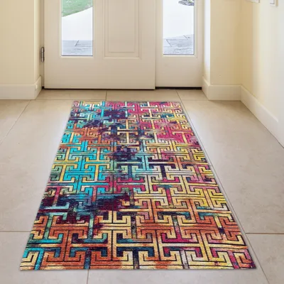 Produktbild von Teppich abstraktes Muster bunt Größe - 80 x 150 cm