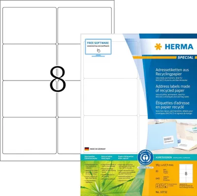 Produktbild von HERMA 10732, Weiß, Selbstklebendes Druckeretikett, Gestanztes Etikett, A4, Papier, Laser/Inkjet