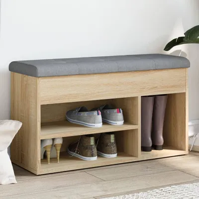 Produktbild von CLORIS Schuhbank Sitzbank Sonoma-Eiche 82x32x45,5 cm Holzwerkstoff, 17,55 kg