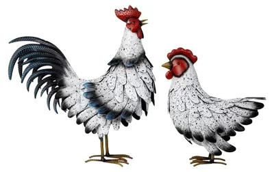 Produktbild von 2er Set Hahn und Henne weiß 38/50cm Metall stehend Dekofigur Deko Haus Garten