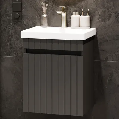 Produktbild von Planetmöbel Cosmia Badmöbel-Set Waschbecken mit Unterschrank 50 cm Armatur Gold Brush / Anthrazit