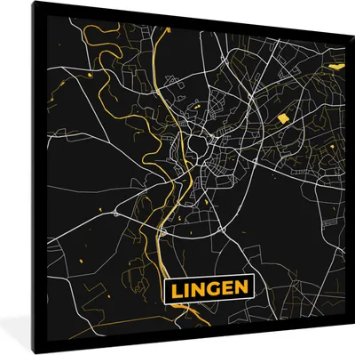 Produktbild von MuchoWow® Gerahmtes Poster Stadtplan - Deutschland - Gold - Lingen - Karte 40x40 cm - Poster mit Schwarzem Bilderrahmen Wandposter Rahmen Foto Bilder - Mit Rahmen - Wanddekoration Schlafzimmer