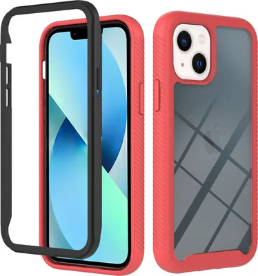 Produktbild von iPhone 14 Hülle, Doppelschichtig Transparente Rückseite TPU Bumper Rutschfest Stoßfest Ganzkörper Schutzhülle für iPhone 14 Rot