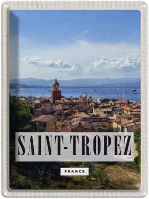 Produktbild von vianmo Blechschild 40x30 cm Saint-Tropez France Panorama Poster Bildmotiv Reisemotiv Abenteuer Reisen Europa Urlaub