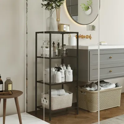 Produktbild von 4-stöckiges Badezimmerregal aus Glas – Metall und Glas – 40 x 30 x 95 cm