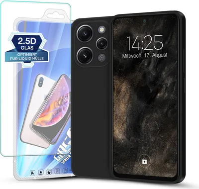 Produktbild von Hülle für Xiaomi Redmi 12 mit 9H Displayglas Displayschutz Plus Case Cover Bumper Silikon Softgrip Schutzhülle Farbe: Schwarz