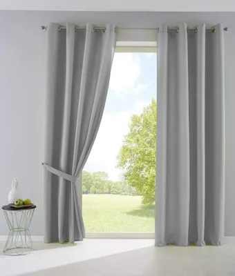2er Set Vorhänge blickdicht 145x140 cm grau mit Ösen