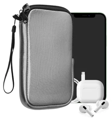 Produktbild von kwmobile Neopren Handytasche für Smartphones L - 6,5" - Handy Tasche mit Reißverschluss - Handyhülle universal Metallic Grau