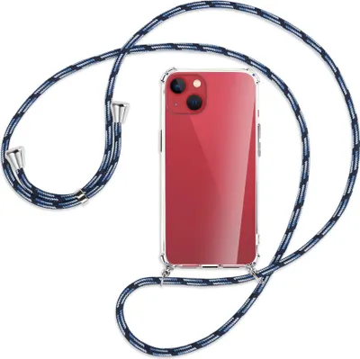 Produktbild von Handykette Backcover-Schutzhülle mit Band (Metall silberfarben) für Apple iPhone 13 - Blautöne