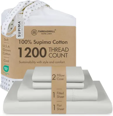 Productafbeelding van Draadmolen  Supima-Baumwoll-Bettlaken, luxe Fadenzahl 1200, weiche 100% Baumwolle, für Queen-Size-Bett, 5-Sterne-Hotelqualität, tiefe Tasche