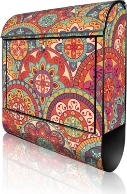 Produktbild von banjado Design Briefkasten Stahl schwarz mit Zeitungsfach pulverbeschichtet "Rosetten" 38x46x12,5cm & 2 Schlüssel - Postkasten A4 Einwurf inkl. Montagematerial [BKSCH 10756]