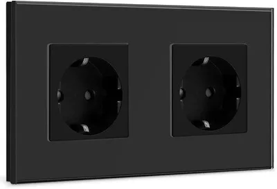 Produktbild von Schuko-Doppelsteckdose aus Glas, inbauversion, elektrische Anschlüsse mit Kristallglasplatte, Doppelsteckdose 16A EU-Norm, schwarz, 157 mm