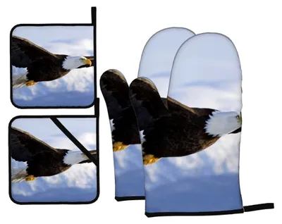 Produktbild von Flying Eagle Ofenhandschuhe und Topflappen, Set mit 4 rutschfesten Grillhandschuhen, Küchenhandschuhe, hitzebeständig für Küche, Kochen, Backen, Grillen