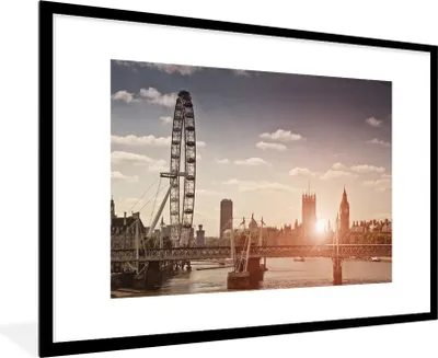 Produktbild von MuchoWow® Gerahmtes Poster Sonnenuntergang am London Eye in England 90x60 cm - Poster mit Schwarzem Bilderrahmen Wandposter Rahmen Foto Bilder - Wanddekoration - Fotos