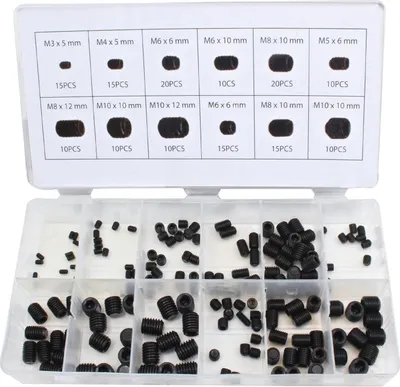 Immagine prodotto di Set di grani con esagono incassato, viti senza testa kit, M3/M4/M5/M6/M8/M10 vite grani filettati, viti a esagono esagonali incassato maniglie porte, rubinetto, con Esagono esagonale fissaggio kit, 160 pezzi