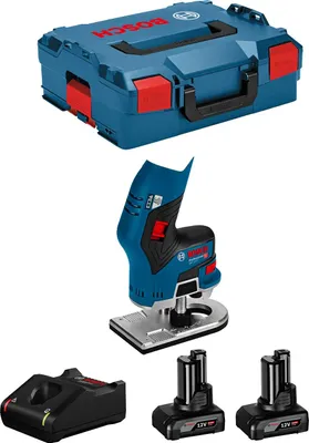 Produktbild von Kantenfräse BOSCH GKF 12V-8 (2 x 6,0 Ah + GAL12V-40 + L-Boxx 136)