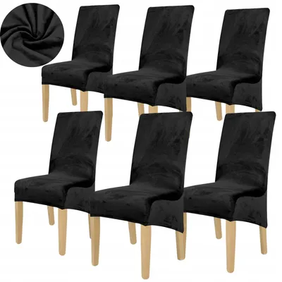 Produktbild von Stuhlhussen 6 Stück XL Schwarz - Samt Stuhlbezug - Universal Stretch Bezug für Große Stühle